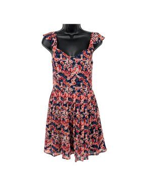 Joie Floral Silk Smocked Fit & Flare Dress Pleated Romantic Boho Cottage XSmall